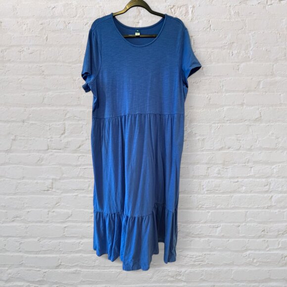 XXL Plus Size Old Navy Blue Short-Sleeve Tiered Midi Dress - Picture 3 of 5